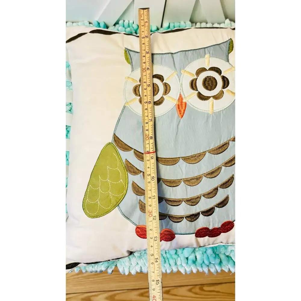 Adorable whimsical Owl patchwork pattern 2D throw pillow cushion sz 12x12